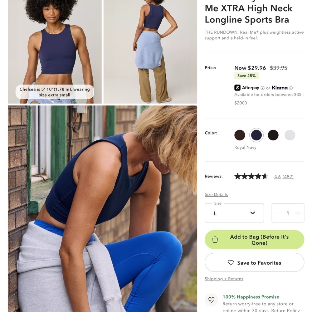 Navy Blue High Neck Longline Sports Bra - Picture 7 of 10